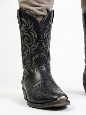 BOULET Black Leather Embroidered Cowboy Boots Size 8.5 Wide Men's